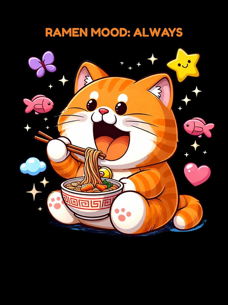 Ramen Mood: Always – Cute Cat Eating Ramen Kawaii Food Lover Design by The-Mood-Lab