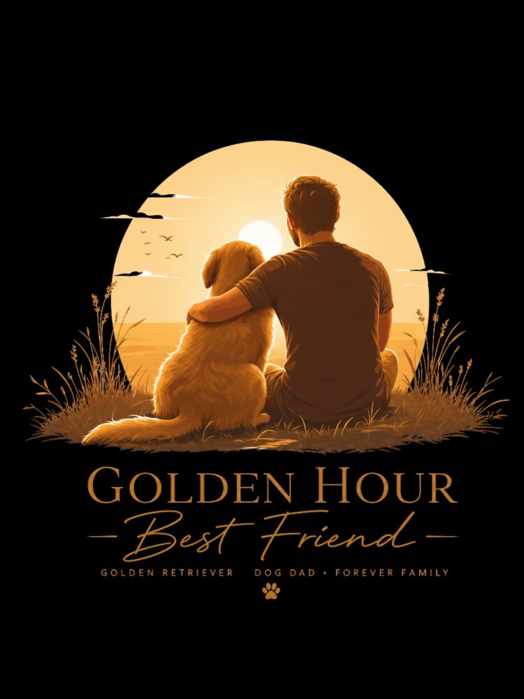 Golden Hour Best Friend Golden Retriever Dog Dad T-Shirt by Ashley critters