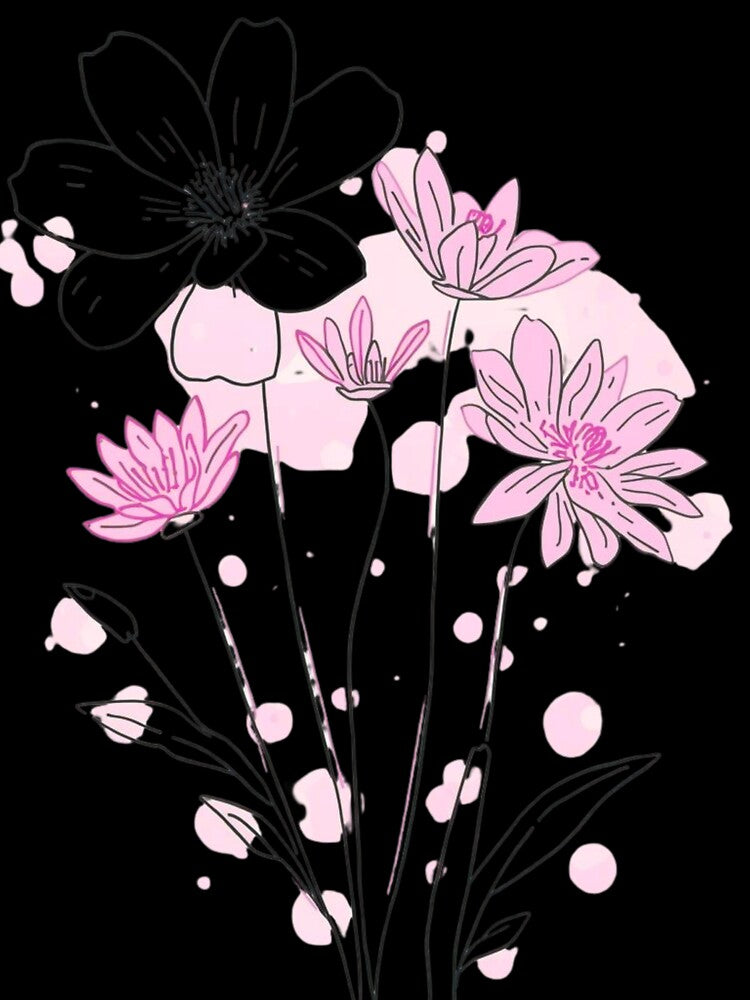 Pink and Black Line Art Wildflower Bouquet by FAGMAVisuals