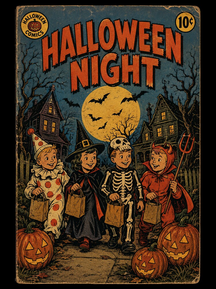 Classic Halloween Comic Book Cover Art: Trick-or-Treat Night by bapupa