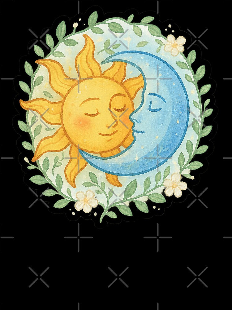 Sun & Moon Embrace | Celestial Lovers Sticker & Golden Feminine Wall Art Printable by HerDreamCodes