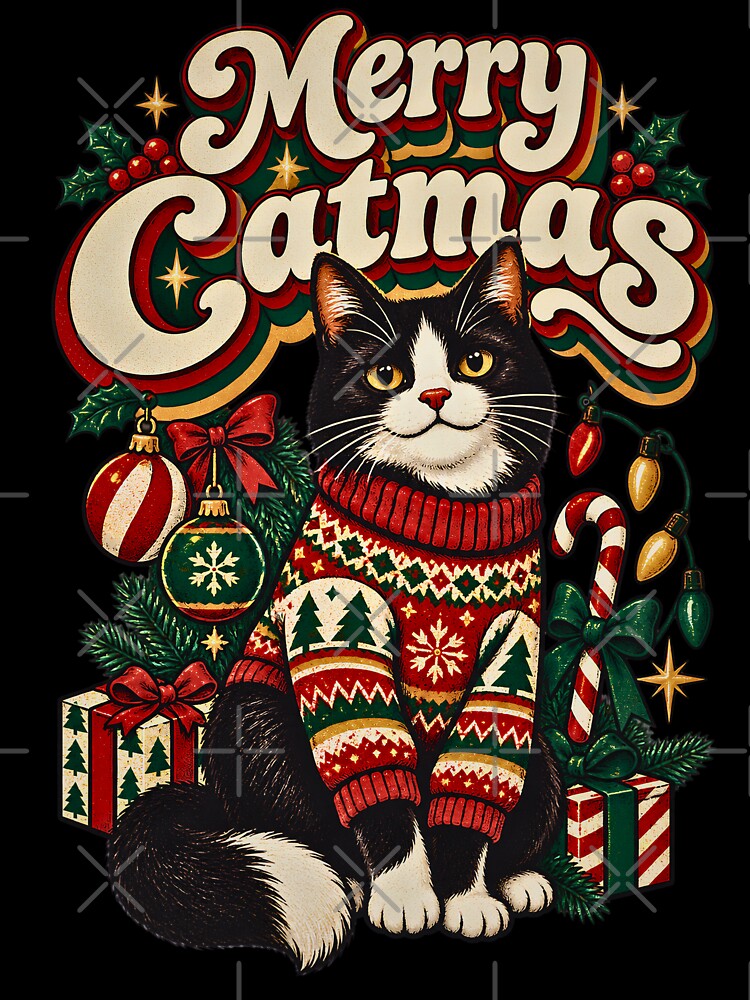 Merry Catmas Retro 70s Christmas Cat by Retro Whiskers