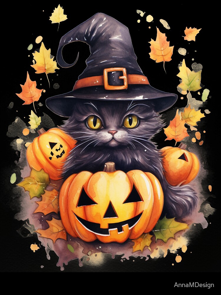 Halloween Cute Black Cat and Pumpkin Face by AnnaMDesign