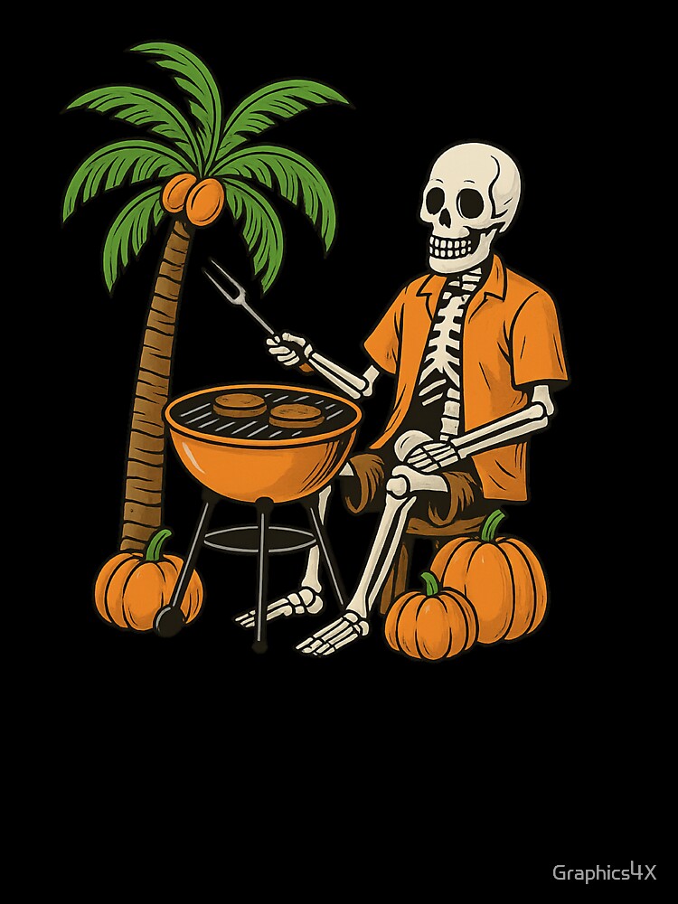 Skeleton Grilling Burgers Halloween Tropical Design by Graphics4X