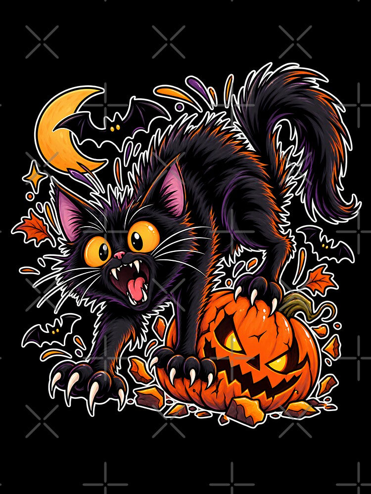 Spooky Black Cat and Pumpkin Halloween by OMdesign10