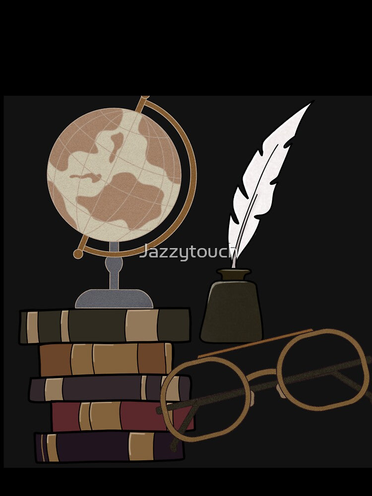 Dark Academia Vintage Books Globe Quill Illustration by Jazzytouch