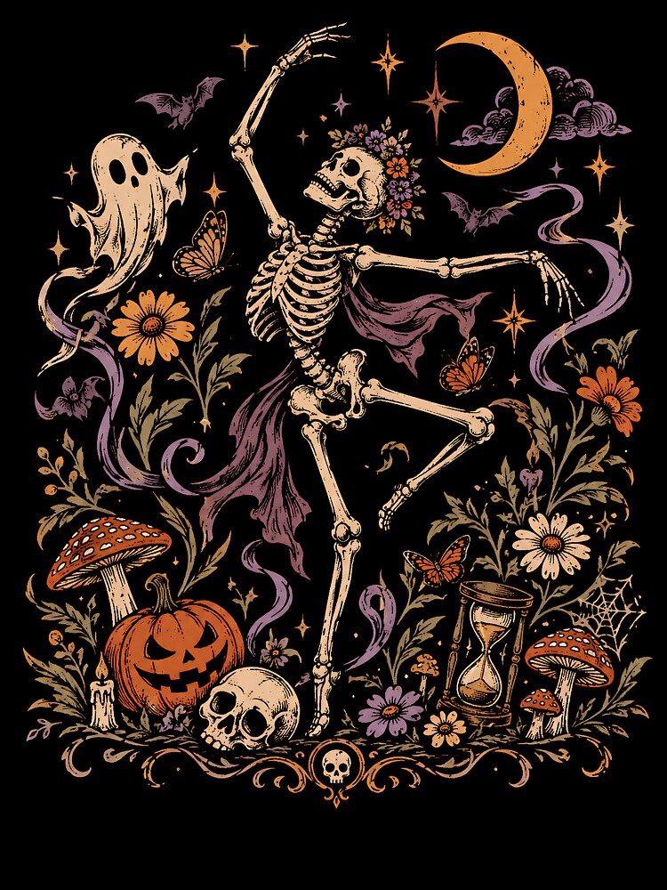 Skeleton Halloween Vintage Gothic Floral PNG by Artbyrome