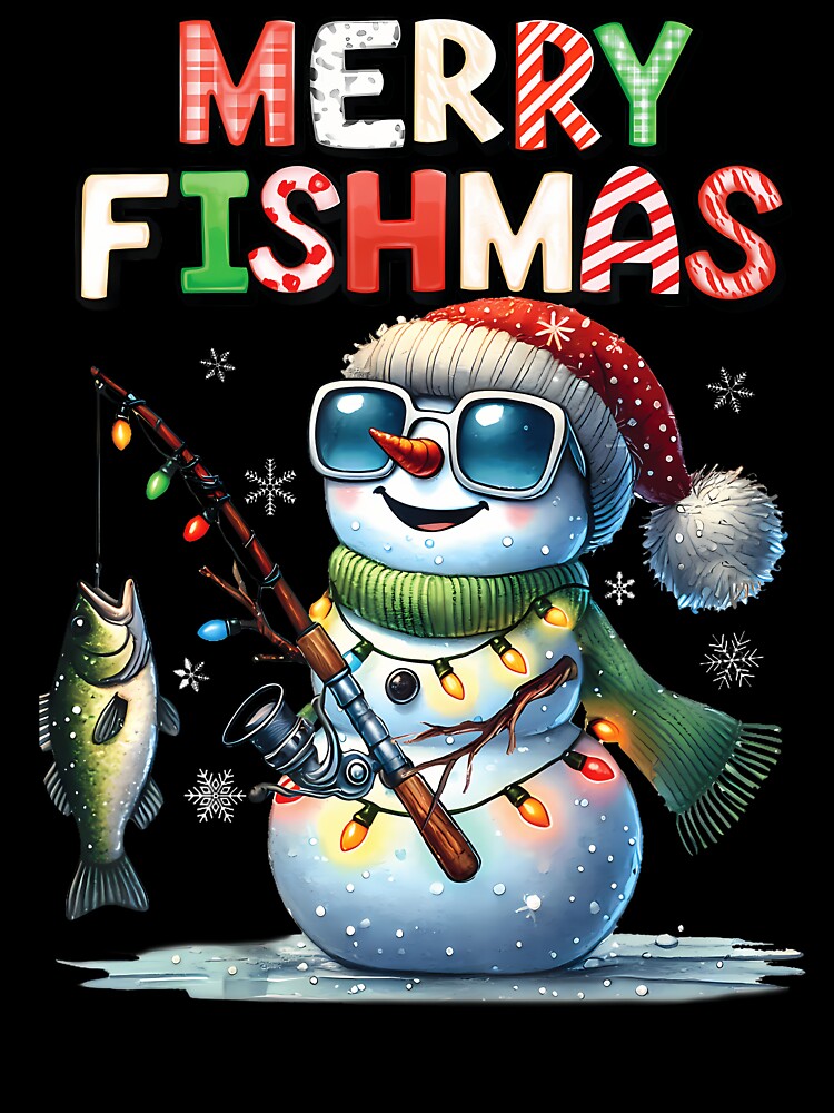 Merry Fishmas Snowman Fishing Lovers Fisherman Christmas by DanaKathe