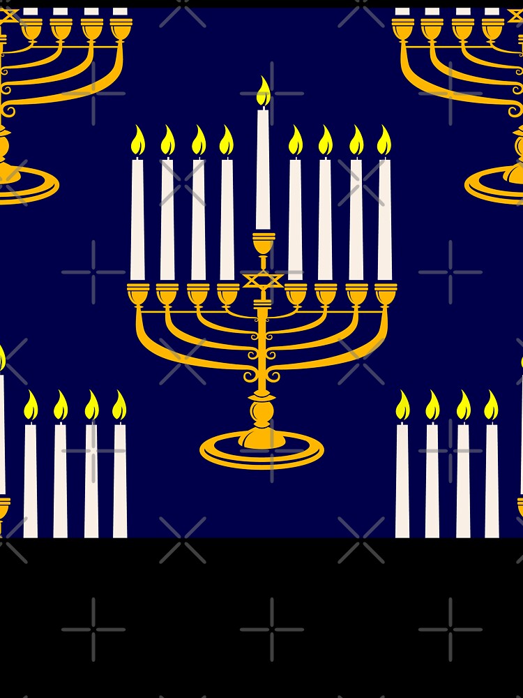blue menorahs hanukkah jewish print by Gossip Rag