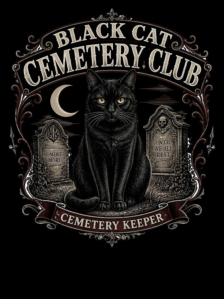 BLACK CAT CEMETERY CLUB Cemetery Keeper Halloween Gothic Engraving by BernoNickel