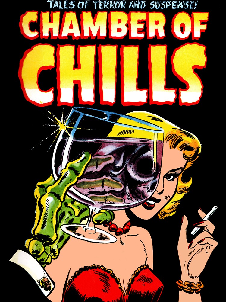 Chamber of Chills Horror Comic Cover for Black Shirts by woodycompton