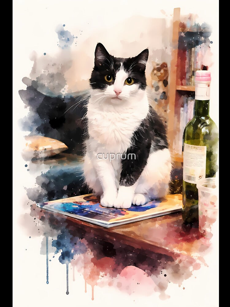 Cat on a Table with Wine by cuprum