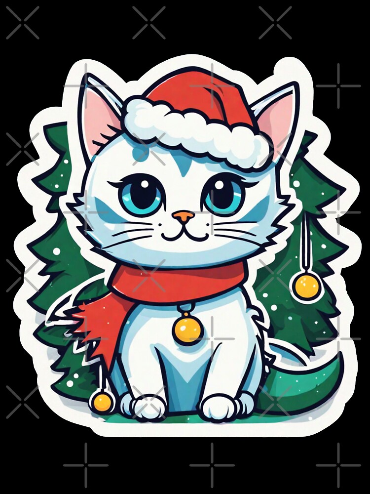 Cute white Christmas cat with blue eyes. Cat Christmas gift. by By-Jeff