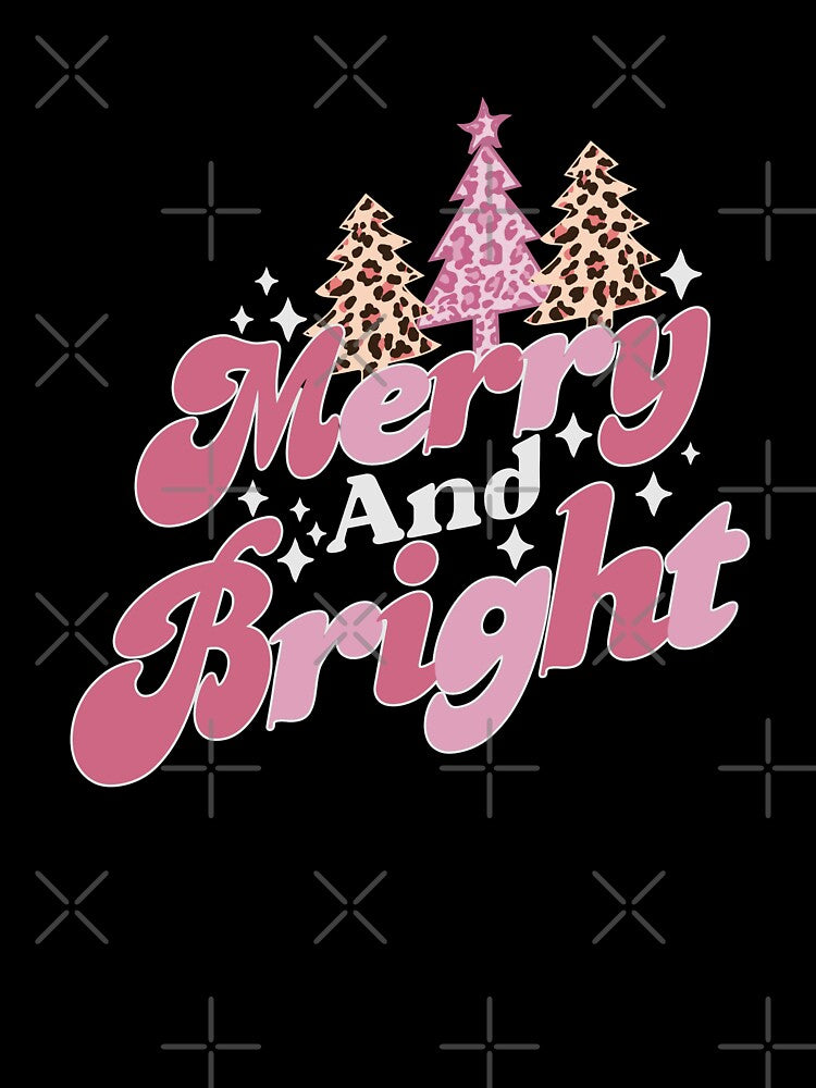 Merry and Bright Retro Pink Vintage Christmas Trees by Smix Pixels