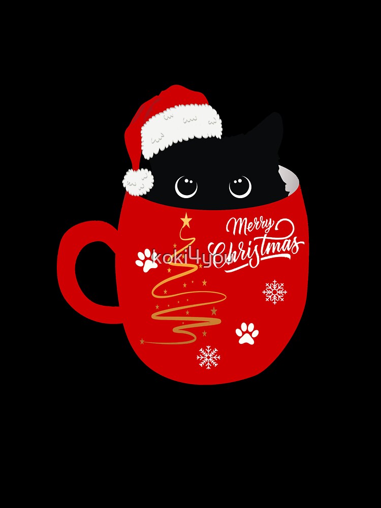 Santa Black Cat Tangled Up In Christmas Tree Lights Holiday by koki4you