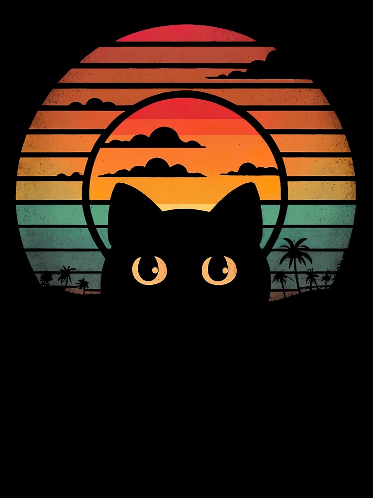 Funny Vintage  Retro Black Cat with Yellow Eyes Sunset by CreativeContext