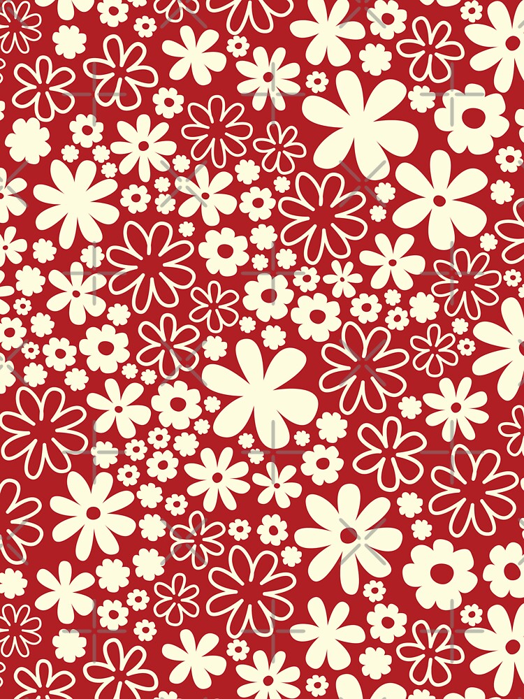 Classic Retro Vintage 50s Christmas Flower Pattern in Red and Cream by blomastudios