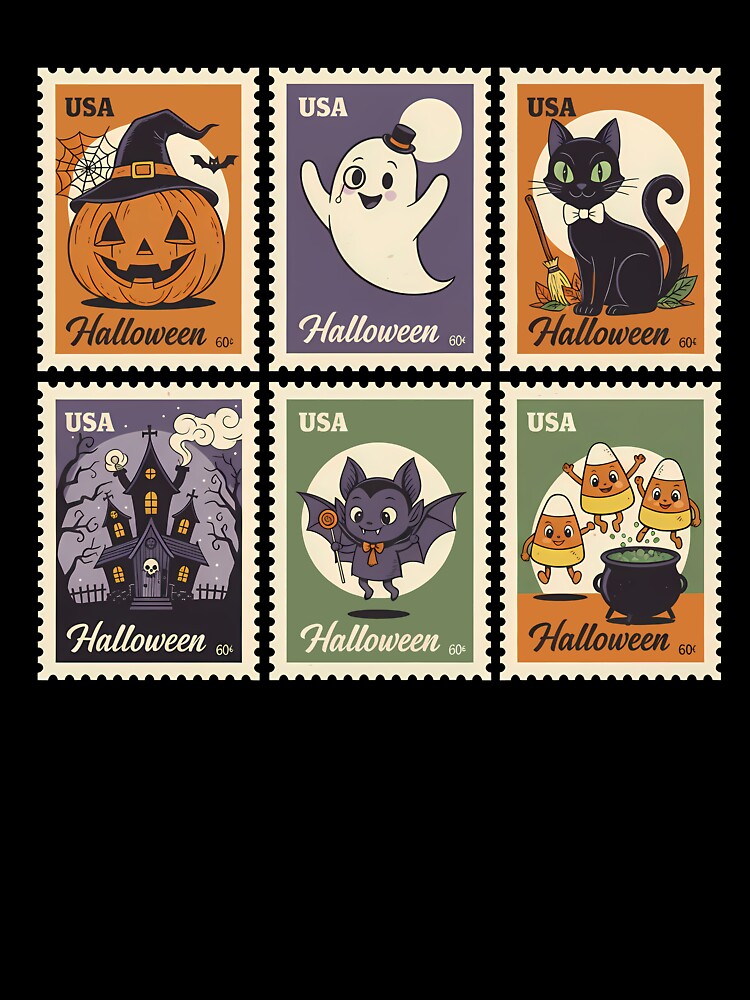 Halloween Retro Stamps by Funny Vintage Stickers And T-Shirts