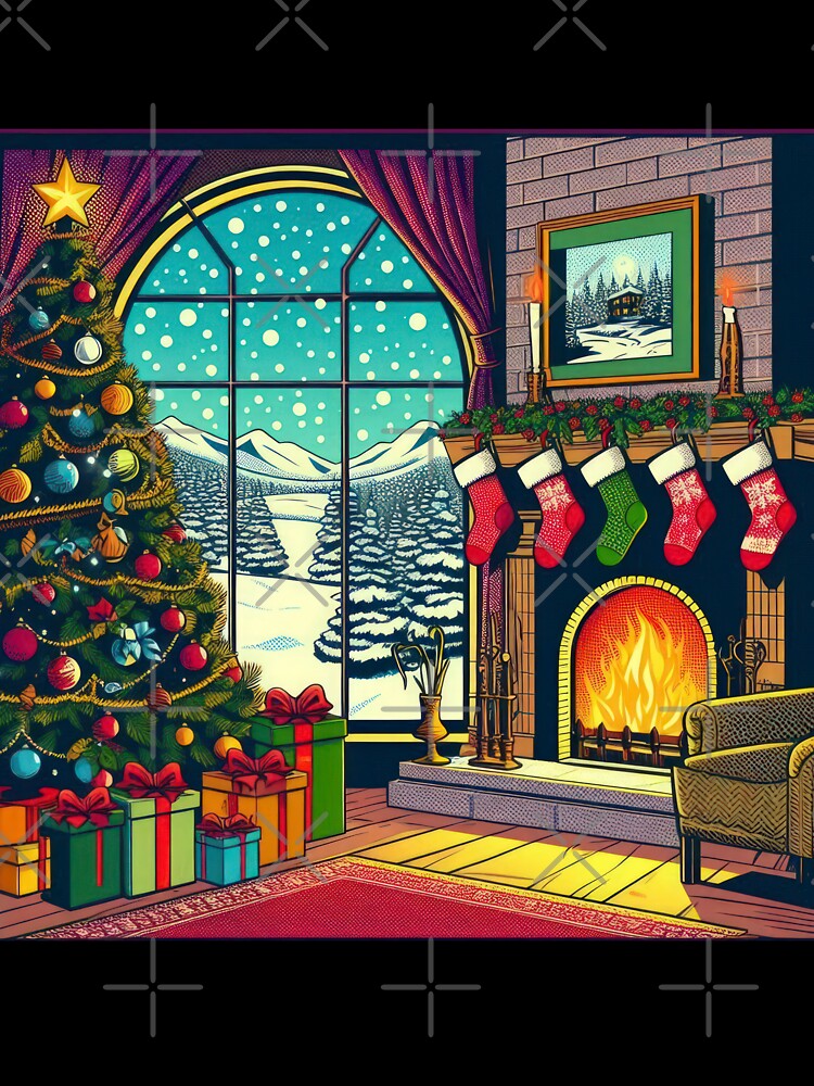 Christmas Vintage Christmas tree with fireplace,Christmas Tree,christmas retro,Christmas Vintage by Expressions-Sel