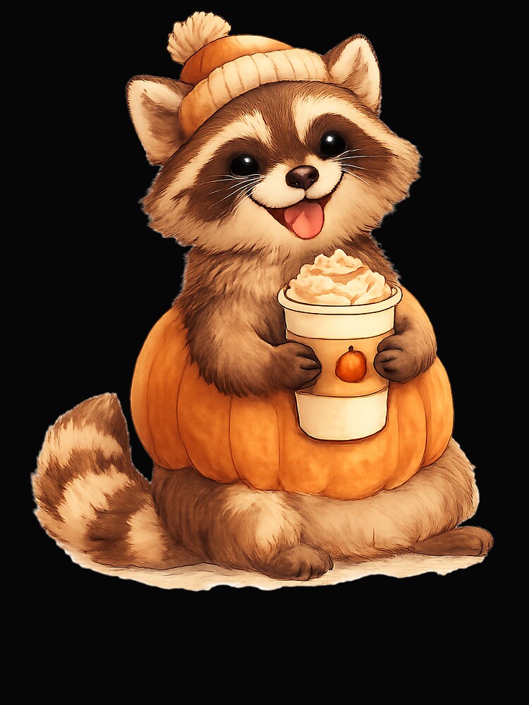 Raccoon Pumpkin Spice Latte Design | Cute Fall Trash Panda Tee by MOCH- ART