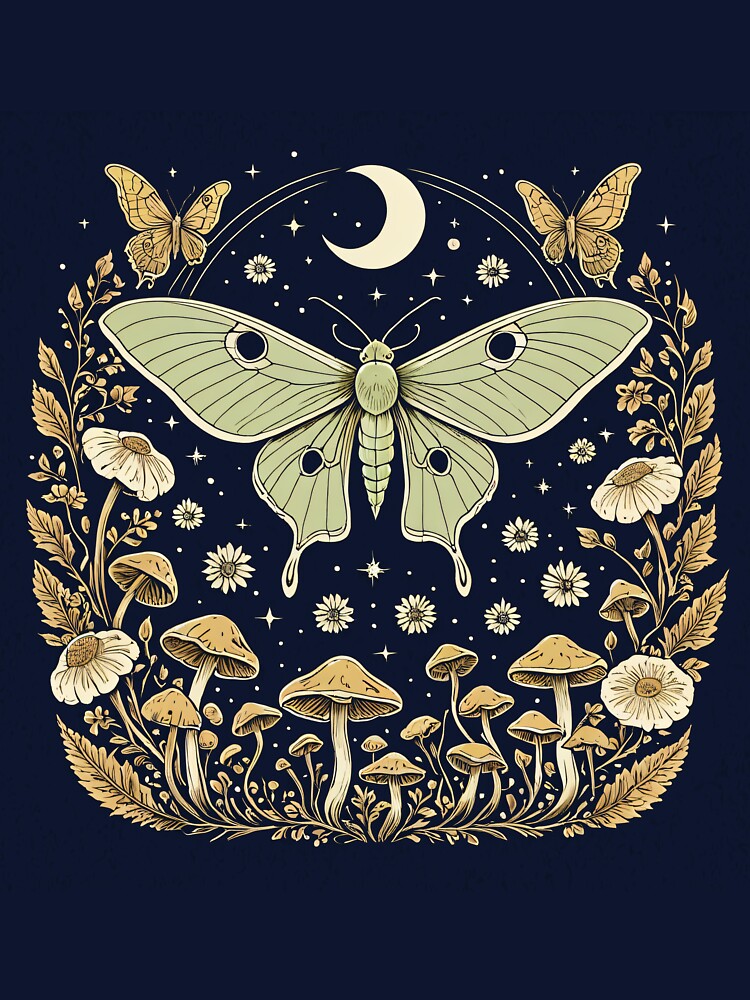 Moth & Mystical Mushrooms Dark Academia Graphic by The Assortment