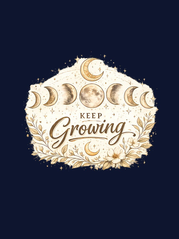 Keep Growing Moon Phases | Boho Celestial Floral Crescent Moon Aesthetic by SamiOmar94