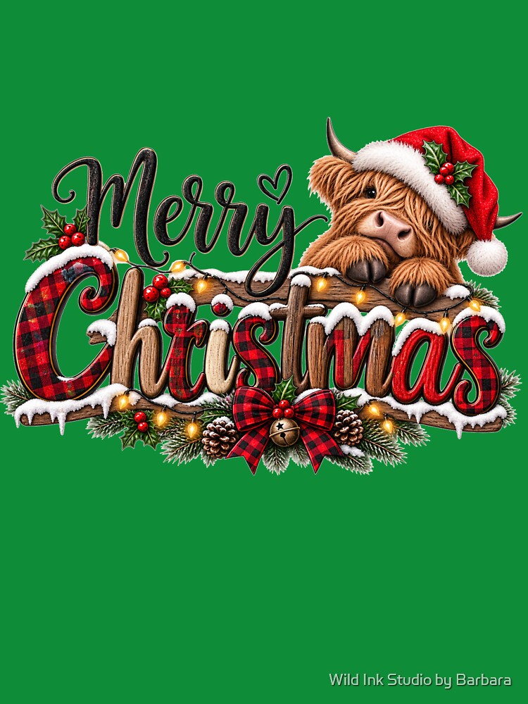 Merry Christmas Highland Cow by Wild Ink Studio by Barbara