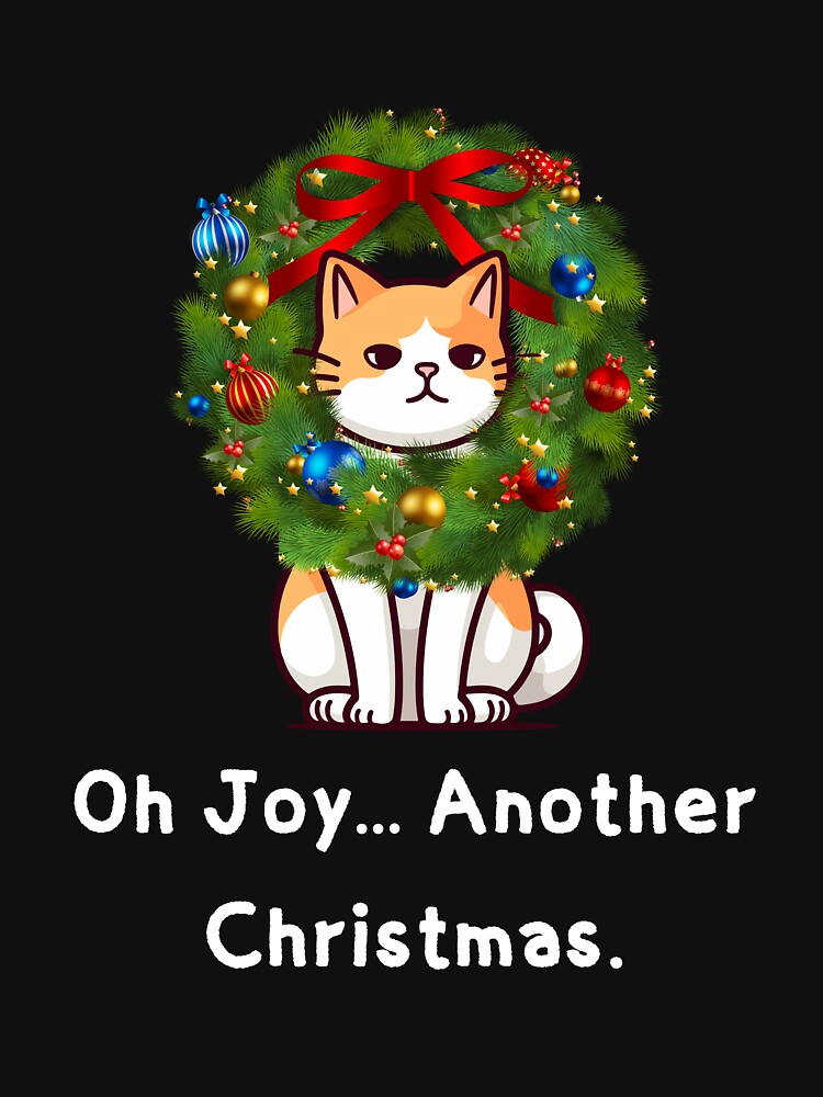 Funny Orange Cat Christmas Wearing Wreath - Sarcastic Christmas Saying by Cat Stories