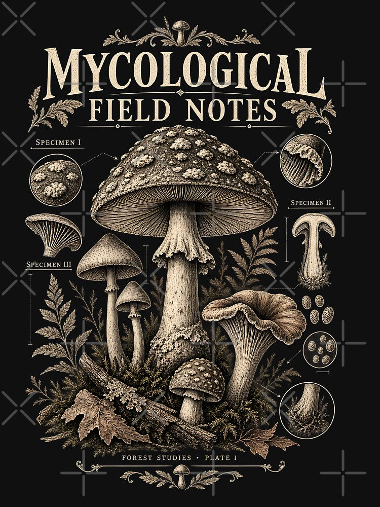 Vintage Mycology Field Notes – Antique Mushroom Engraving by AmiGraph