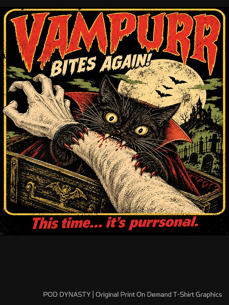 Vampire Cat Halloween for Horror Cat Lovers by POD DYNASTY | Original Print On Demand T-Shirt Graphics