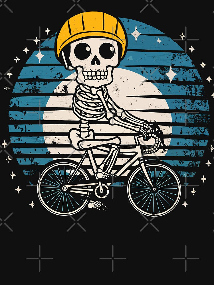 Retro Skeleton Riding Bike Halloween Design by Quirky Shirts