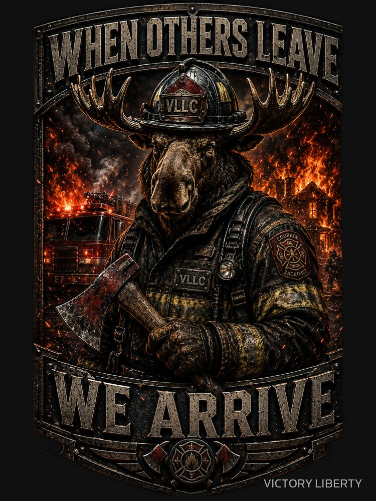 ?? WHEN OTHERS LEAVE WE ARRIVE | Moose Firefighter Shirt | Fire Rescue Graphic | Firefighter Gift | VLLC Premium Design by VICTORY LIBERTY