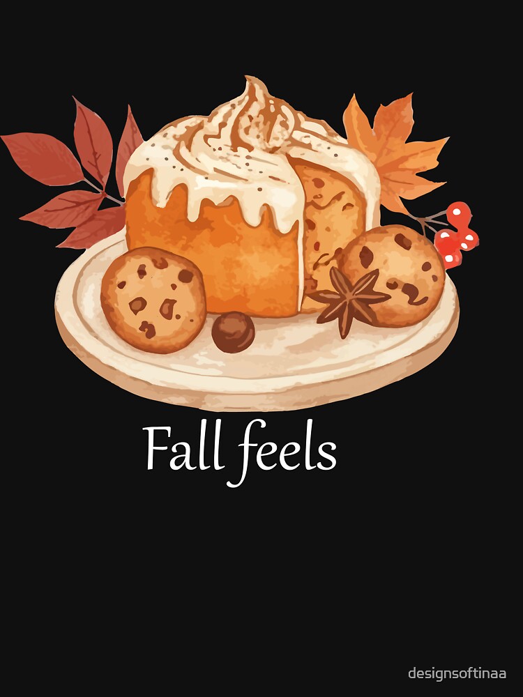 Fall Feels Cozy Autumn Cake Illustration on black by designsoftinaa