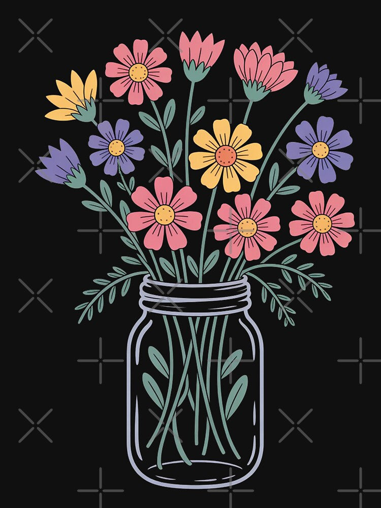 Colorful Wildflower Bouquet in Mason Jar by PrintAtelier
