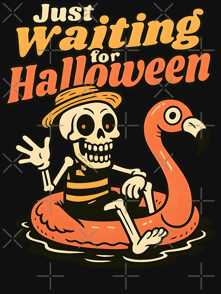 Funny Retro Skeleton Flamingo Float Waiting for Halloween Spooky Summer T-Shirt by DrawHandArt