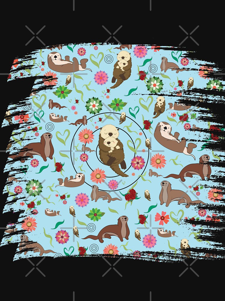 Sea Otters pattern in blue amazing sea otters Art by kalimiro