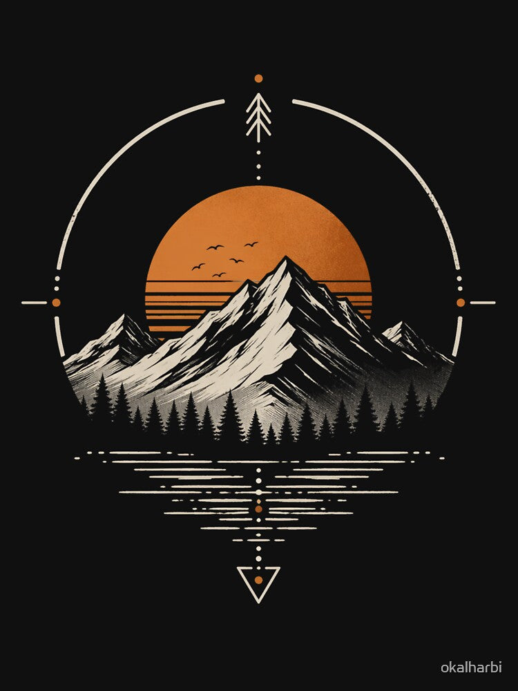 Geometric Mountain Sunset - Minimalist Adventure Art by okalharbi