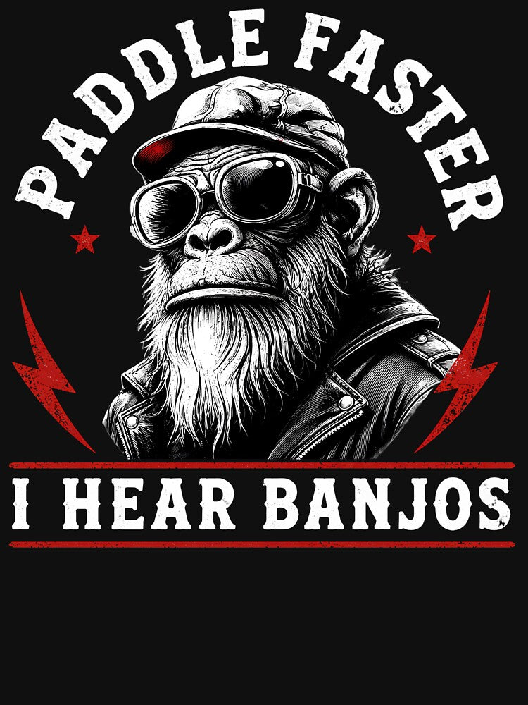 Paddle Faster I Hear Banjos Funny Biker Monkey Kayak Design by VGAfanatic