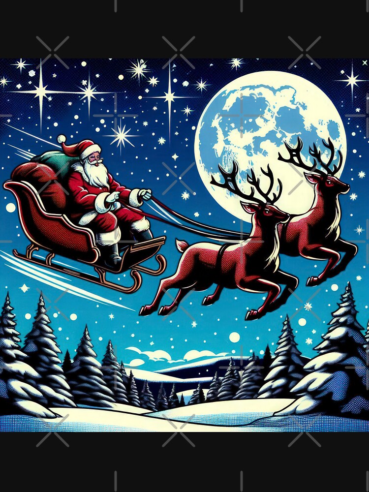 Christmas Vintage Santa Claus with the sleigh and the reindeer Night,Christmas Santa Claus,christmas retro,Christmas Vintage by Expressions-Sel
