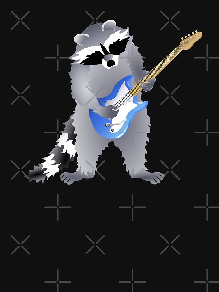 Raccoon Playing Right Handed, Blue Electric Guitar by Adamo-illustration