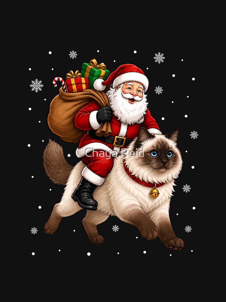 Festive Holiday Funny Santa Riding Ragdoll Cat Christmas by Chaya Reid