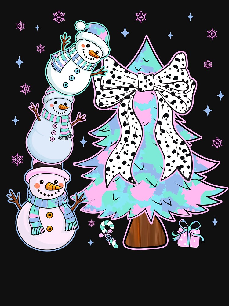 Coquette Christmas Tree Snowmen Bow Cute Holiday Design by varin-studio