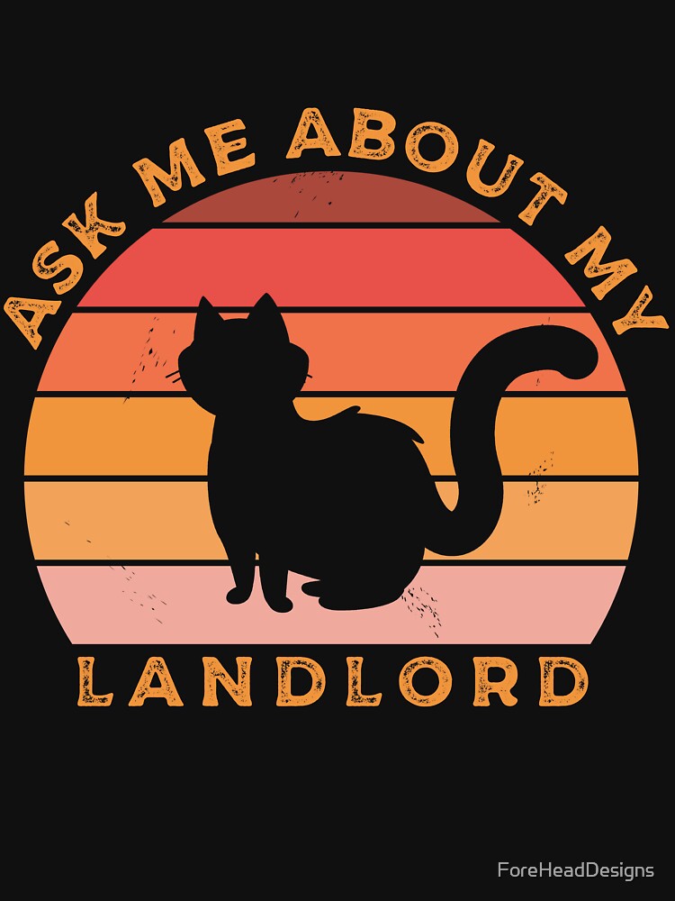 Retro Cat Silhouette Sunset Vintage - Ask Me About My Landlord - Red by ForeHeadDesigns