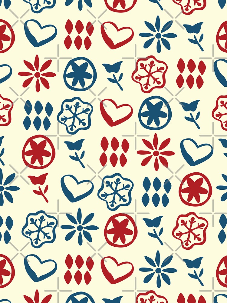 Retro Mid Century Nostalgic Vintage Christmas Pattern In Xmas Cream Red Blue by blomastudios