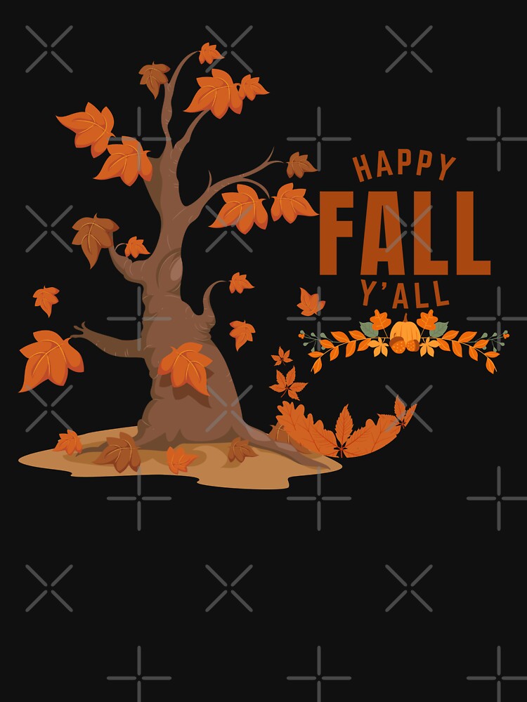 Happy Fall Y'all Autumn Pumpkin Floral Leaves Artwork by Feather Art