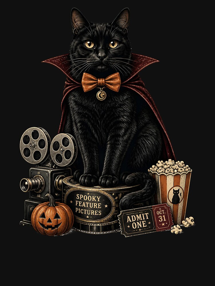 Retro Film Cat Gothic Folk Illustration Halloween by RoyesButler