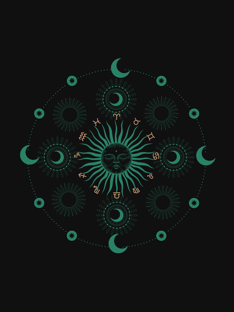 Celestial   black and   green colourful  Cute  design with moon and  sun and stars 6 by CosmicNook1