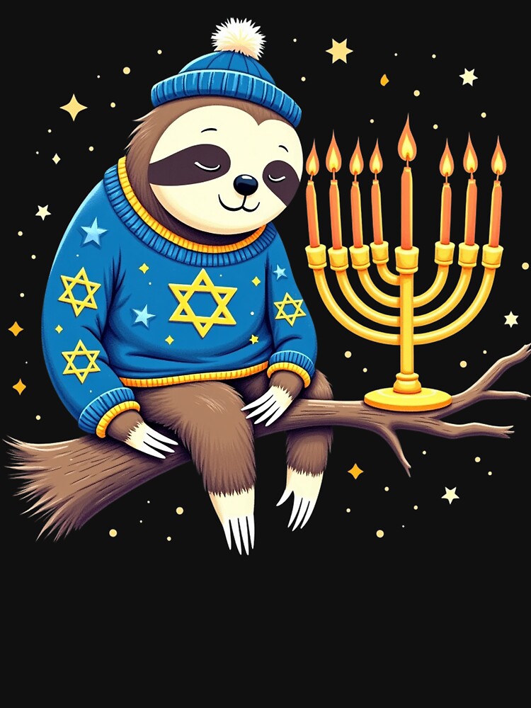 Funny Hanukkah Sloth Jewish Chanukah Sleeping Hanukkah PJs by yassinemouhadi