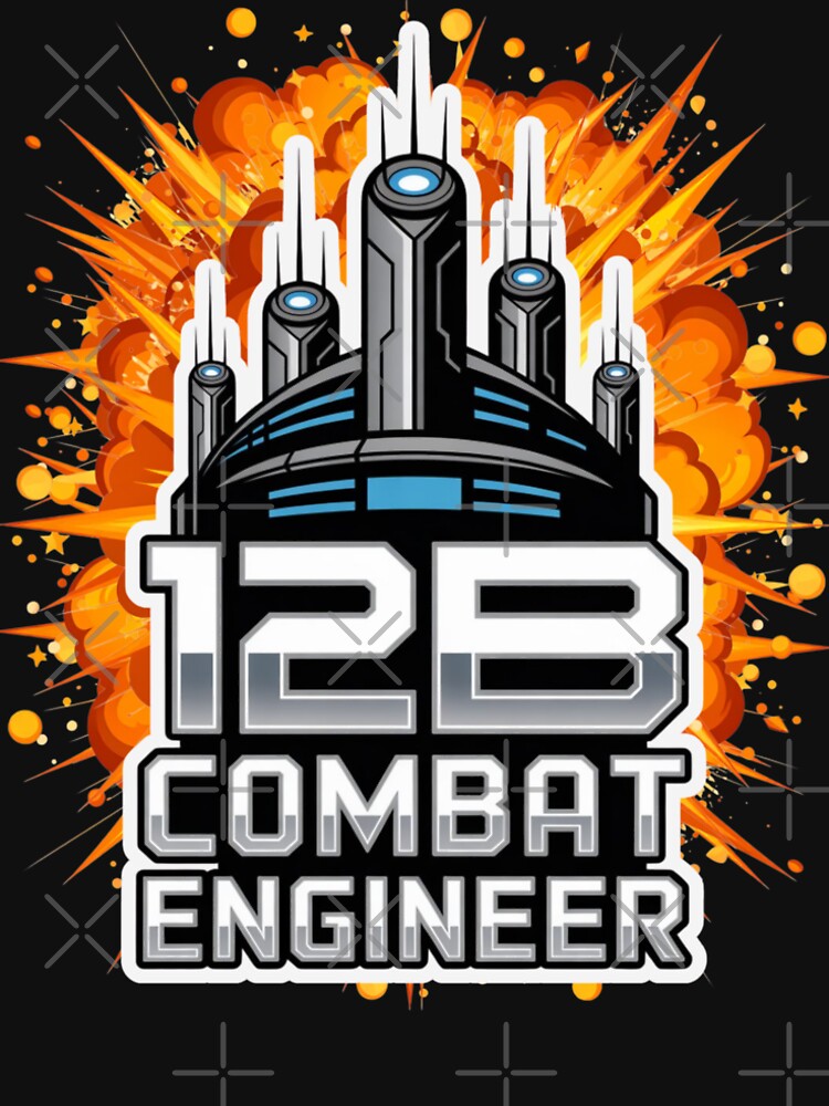 12B Combat Engineer — Futuristic Multi‑Tower Tech Emblem U.S. Army MOS Military Engineering Graphic White Outline Explosion by GFamilyC