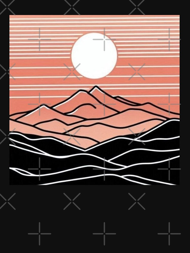 "Minimalist Mountain Sunset Line Art T-Shirt" by ayushsri